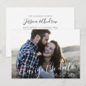 Moderne Script Foto Uitstel Bruiloft Save The Date (Voorkant / Achterkant)