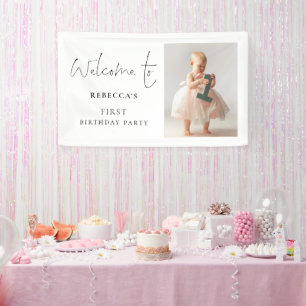 Moderne Script Foto Welkom 1e Verjaardagsfeest Spandoek