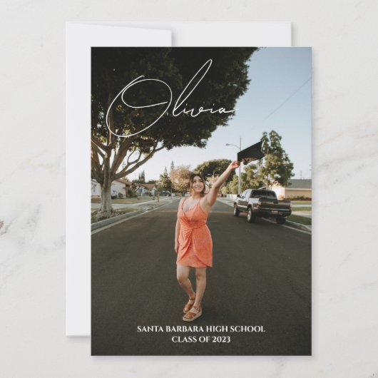 Moderne Script Fotocollage Graduation Party Kaart (Voorkant)