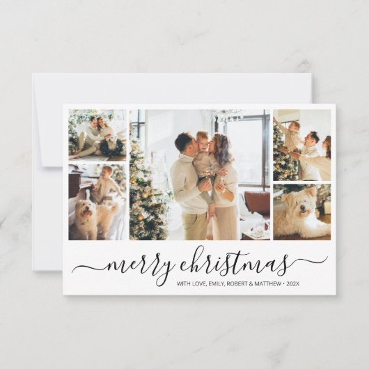Moderne Script-fotocollage kerstfeestkaart Kaart (Voorkant)