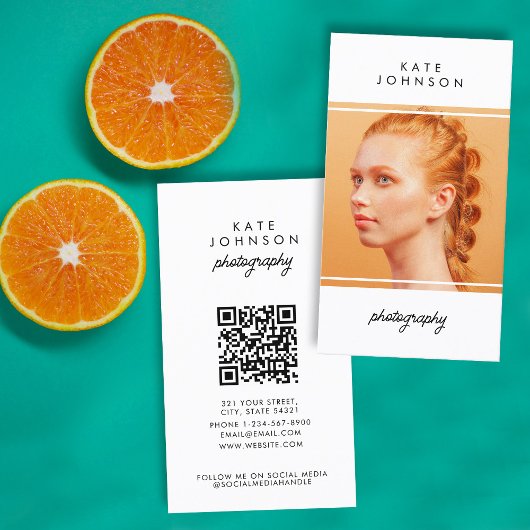 Moderne Script Fotograaf QR Code Social Media Visitekaartje