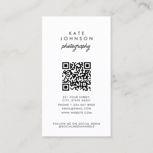 Moderne Script Fotograaf QR Code Social Media Visitekaartje (Achterkant)