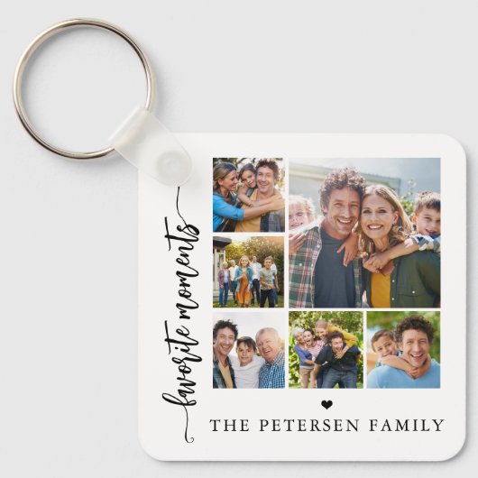 Moderne script fotokollage gepersonaliseerd sleutelhanger (Voorkant)