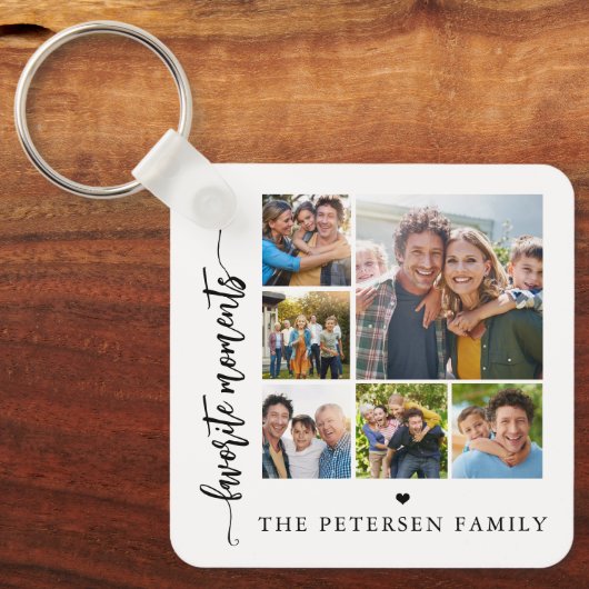 Moderne script fotokollage gepersonaliseerd sleutelhanger (Voorkant)