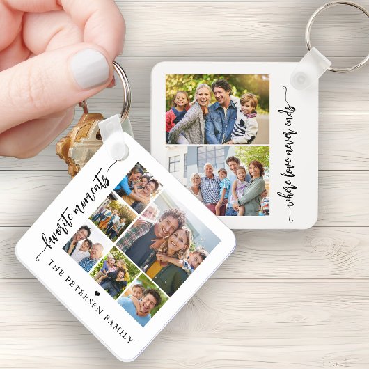 Moderne script fotokollage gepersonaliseerd sleutelhanger