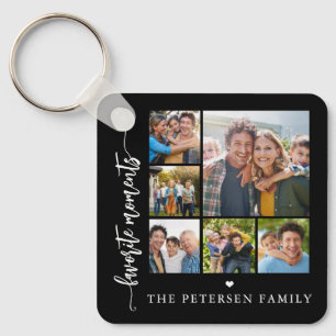 Moderne script fotokollage gepersonaliseerd zwart sleutelhanger