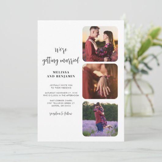 Moderne Script Foto's Trouwen Kaart (Staand voorkant)