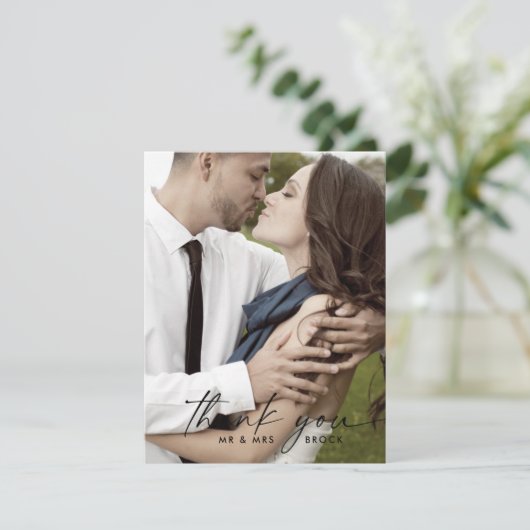 Moderne Script-fotosjabloon Dank u kaart (Staand voorkant)