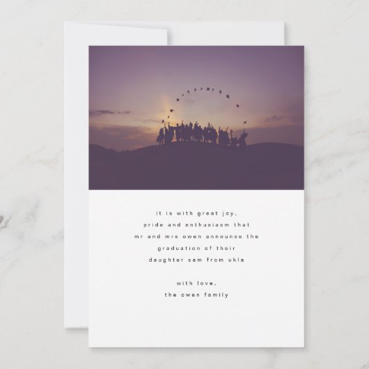 Moderne Script Full Bleed Afstuderen Foto Universi Aankondiging (Achterkant)