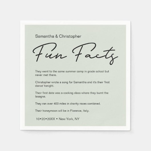 Moderne Script Fun Facts Huwelijk groen Servet (Voorkant)