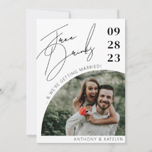 Moderne Script Funny Free Drinken Wedding Photo Save The Date