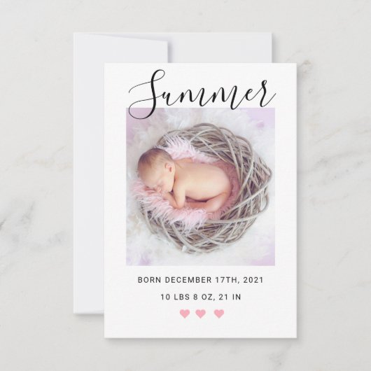 Moderne Script Geboorte Aankondiging met Foto's (Voorkant)
