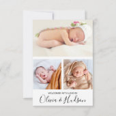 Moderne Script Geboorte Aankondiging met Foto's (Achterkant)