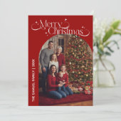 Moderne Script Gelukkig Feest Arch Twee Foto Rood Feestdagenkaart (Staand voorkant)