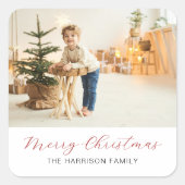 Moderne Script Gelukkig Kerstmis Foto Vierkante Sticker (Voorkant)