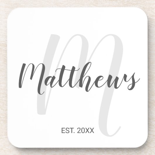 Moderne Script Gepersonaliseerd Monogram & Familie Bier Onderzetter (Voorkant)