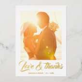 Moderne script gepersonaliseerde bruiloft bedankt  folie uitnodiging (Voorkant)