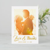 Moderne script gepersonaliseerde bruiloft bedankt  folie uitnodiging (Staand Voorkant)