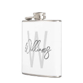 Moderne script gepersonaliseerde monogram en naam heupfles (Links)
