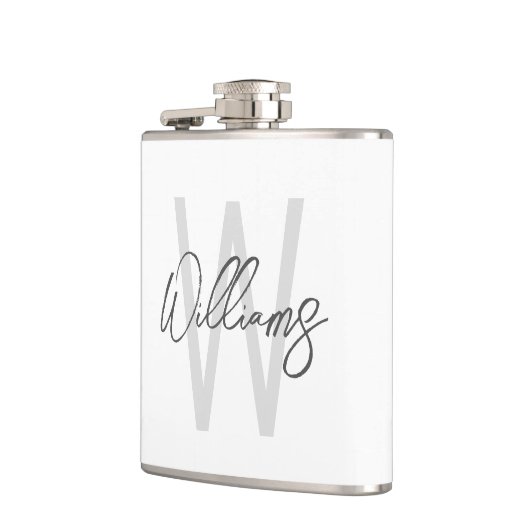 Moderne script gepersonaliseerde monogram en naam heupfles (Links)