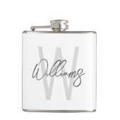 Moderne script gepersonaliseerde monogram en naam heupfles (Voorkant)