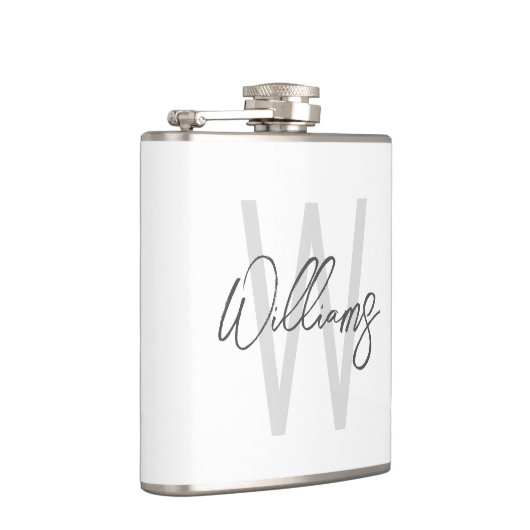 Moderne script gepersonaliseerde monogram en naam heupfles (Rechts)