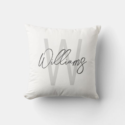 Moderne script gepersonaliseerde monogram en naam kussen (Voorkant)