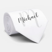 Moderne script gepersonaliseerde monogram en naam stropdas (Opgerold)