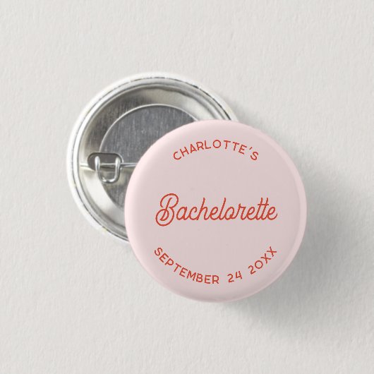 Moderne script gepersonaliseerde vrijgezellenfeest ronde button 3,2 cm (Voorkant /achterkant)