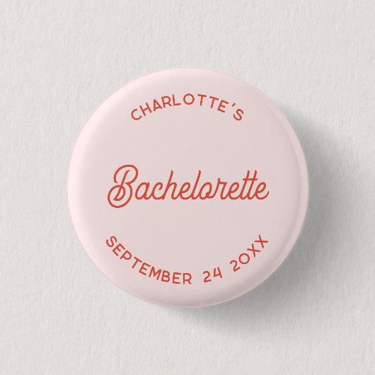 Moderne script gepersonaliseerde vrijgezellenfeest ronde button 3,2 cm (Voorkant)