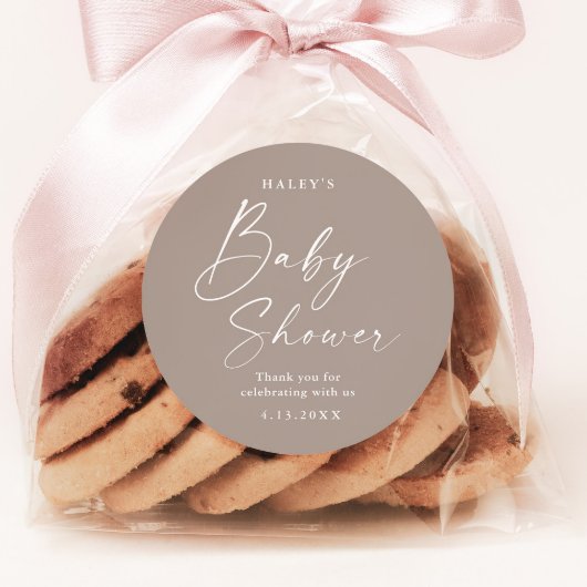 Moderne Script Geslacht Neutrale Baby Shower Ronde Sticker