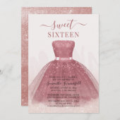 Moderne Script Glitter Sweet 16 Roos Gold Kaart (Voorkant / Achterkant)