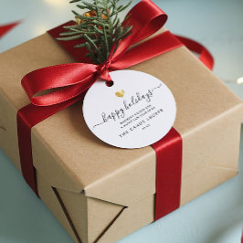 Moderne Script Gold Heart Happy Holiday Business Bedankjes Labels