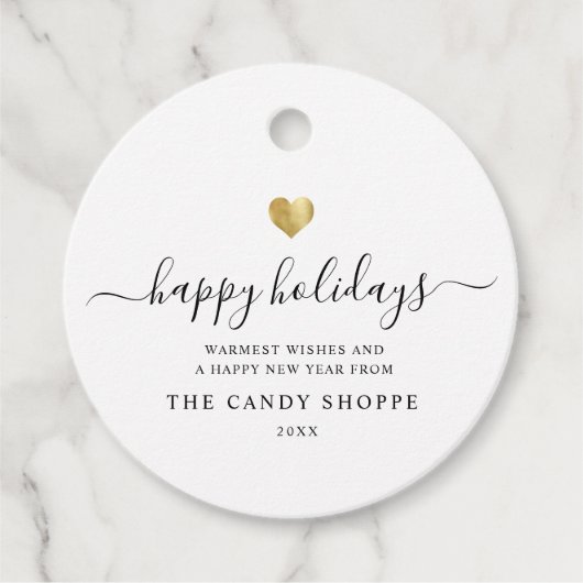 Moderne Script Gold Heart Happy Holiday Business Bedankjes Labels (Voorkant)