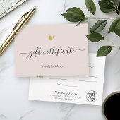 Moderne Script Gold Heart Logo Cadeaucertificaat