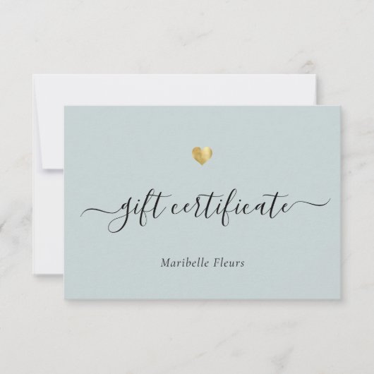 Moderne Script Gold Heart Logo Cadeaucertificaat (Voorkant)