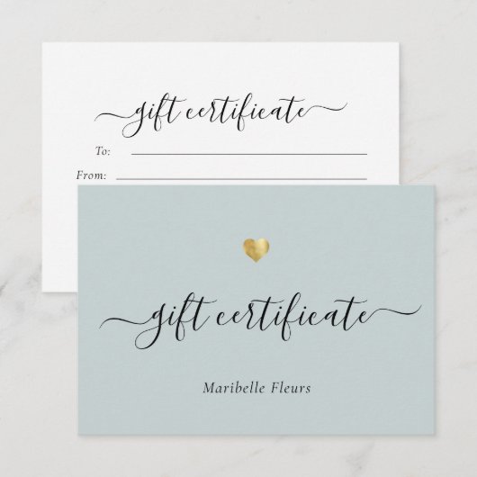 Moderne Script Gold Heart Logo Cadeaucertificaat (Voorkant / Achterkant)