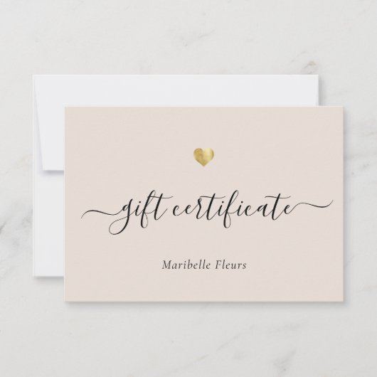 Moderne Script Gold Heart Logo Cadeaucertificaat (Voorkant)