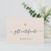 Moderne Script Gold Heart Logo Cadeaucertificaat (Staand voorkant)