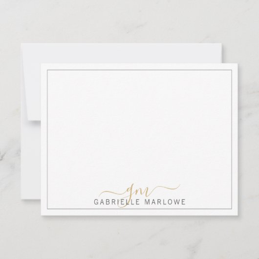 Moderne Script Gold Monogram Initiaal Note Card Notitiekaartje (Voorkant)