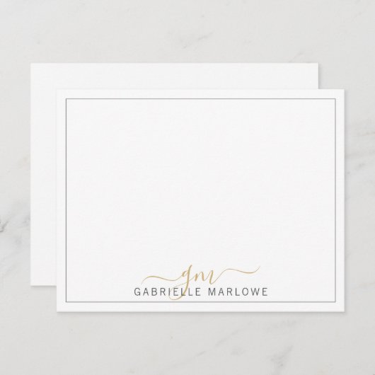 Moderne Script Gold Monogram Initiaal Note Card Notitiekaartje (Voorkant / Achterkant)