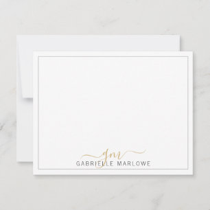 Moderne Script Gold Monogram Initiaal Note Card Notitiekaartje