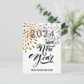 Moderne Script Gold Silver Fireworks Business Briefkaart (Staand voorkant)