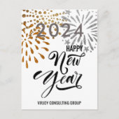 Moderne Script Gold Silver Fireworks Business Foto Briefkaart (Voorkant)
