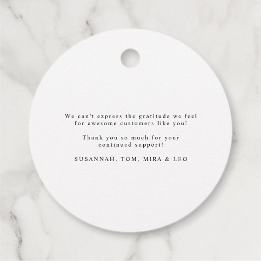 Moderne Script Gold Snowflake Holiday Business Bedankjes Labels (Achterkant)