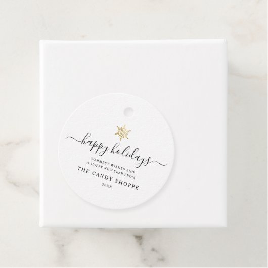 Moderne Script Gold Snowflake Holiday Business Bedankjes Labels (In situ)