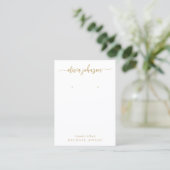 Moderne Script Gold White Jewelry Earring Display Visitekaartje (Staand voorkant)