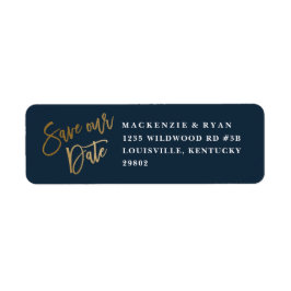 Moderne script goud bewaar de datum retouradres etiket