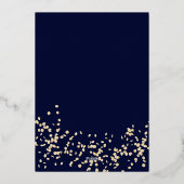 Moderne script goud folie confetti marineblauwe tr uitnodiging (Achterkant)
