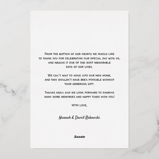 Moderne script goud folie trouw dank je kaart (Achterkant)